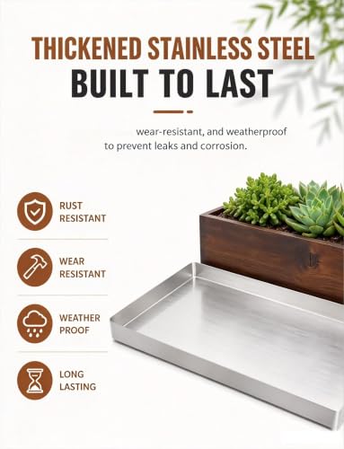 Durable Stainless Steel Drip Tray with Raised Edges, 51x21cm (20x8in) – Rust-Resistant Plant Tray for Indoor/Outdoor Gardening & Plant Care, Ideal for Flower Pots - view 3