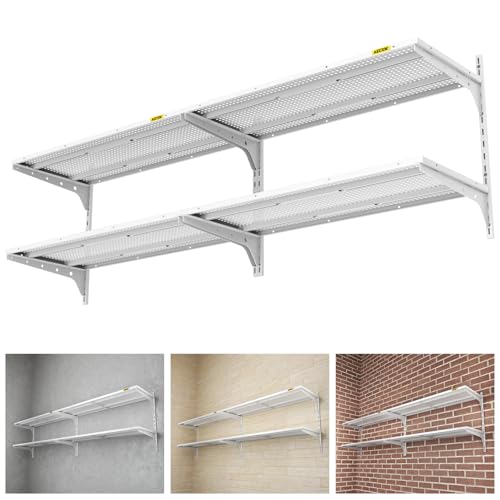 2-Pack 2 Tier 1.3x3ft Garage Shelving Wall Mounted, 500lbs Load Capacity，15.6x36inch per Shelf Height Cassette Adjustable Floating Shelves White