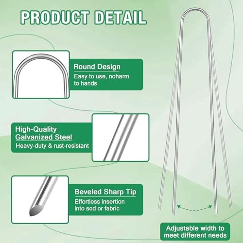 8 Gauge Landscape Staples, 8 Inch Heavy Duty U-Shaped Landscape Stakes, 100 Pack Galvanized Garden Staples for Weed Barrier Stakes, Ground Cover, Irrigation Tubing, Fence (100) - view 3