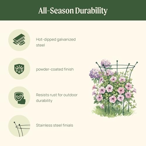 Peony Cages and Supports 2 Pack, Heavy Duty Metal Flower Support Cage, 24"(W) x 36" (H) Trumpet Plant Support for Peonies, Roses, Perennials & Garden Flowers, Rust-Resistant Steel Plant Support Ring - view 5