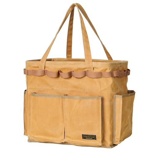 Water Resistant Gardening Tool Bag with Handles - 6 Pockets Utility Self-Standing Organizer for Camping/Garden/Car Storage, 14" x 13" x 10" | Khaki