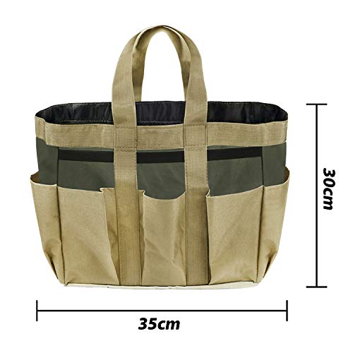 Garden Tote,Tool Bags Gardening Tote Bag Outdoor Multi Pocket Garden Tool Kit Holder Bag Compact Hand Tool Gardeners Storage Bag Tote Organizer Yard Plant Tool Carrier Bag Pouches (Light Brown) - view 3