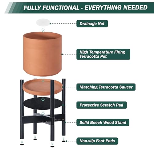 Terracotta Pot with Ebony Wood Stand, 10 in, 55-B-L-5 - view 5