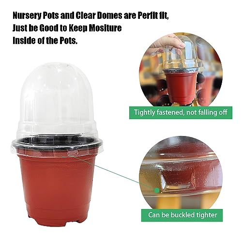 Plant Nursery Pots with Humidity Domes, 25 Sets 4 Inch Soft Nursery Pots Quality Ones (25 Red Pots + 25 Clear Lids), Seeds Starter Pots Small Planter Containers - view 2