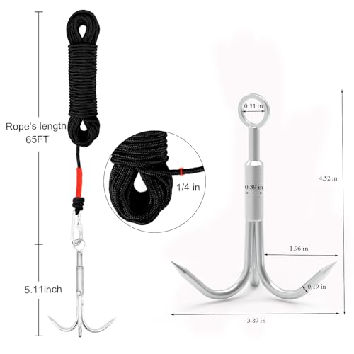 Grappling Hook with 3-Claw Stainless Steel,3 Claw Climbing Carabiner Hook for Retrieving,Outdoor Hiking,Tree Limb Removalr,Salvage. - view 2