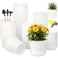 48 Pack Plastic Planters 5.5 Inch Flower Plant Pots Indoor Set Thickened Seedling Nursery Pots Seed Starting Pots with Drainage Holes Saucers Mini Garden Tool for Home Office Garden, White