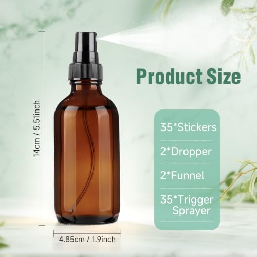 4 oz Amber Glass Spray Bottles for Essential Oils, Small, 35Pack - view 2