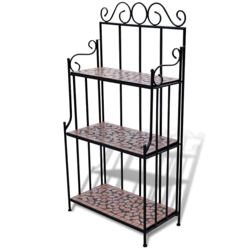 3-Layer Mosaic Plant Stand, Iron Frame Flower Rack Terracotta
