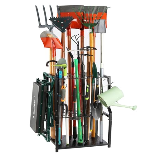 Garden Tool Organizer for Garage Corner,Free Standing Yard Tools Rack Heavy Duty,Garage Organization and Storage Stand for Broom,Mop,Rakes,Shovel Holder for Lawn/Shed/Outdoor.