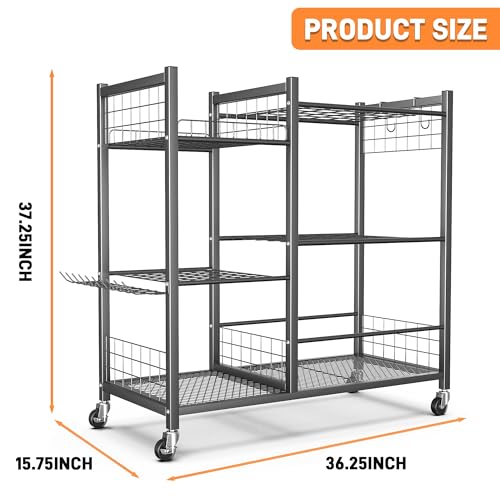 Garden Tool Stand with Wheels, Rakes Shovels Holder Yard Tools Organizer for Garage, Garden, Shed Indoor/Outdoor Long-Handled Tools Cart(Tool stand with side shelves) - view 3