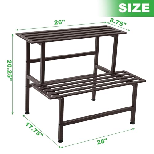 2 Tier Metal Plant Stand Outdoor Indoor,Ladder Plant Shelf,Coffee - view 6