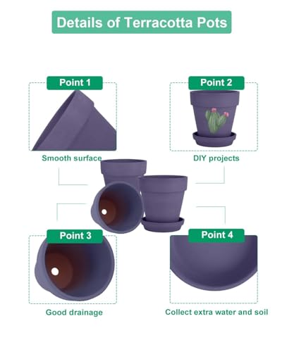 6 Inch Purple Terracotta & Clay Pots with Saucer, 4 Pack - view 3