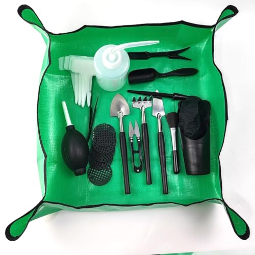 30PCS/Set Mini Garden Hand Transplanting Succulent Tools Set, 19.7" Thickened Repotting Mat & Plant Tag, Miniature Planting Indoor Fairy Care, Potting, Cactus, Houseplant Bonsai Tool Kit - view 3
