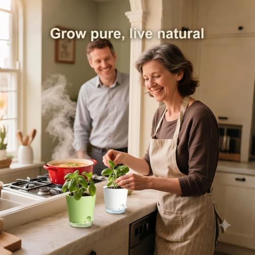 10 Indoor Herb Garden Kit, 54pcs Complete Kitchen Herb Starter Set Including 2-Color Self Watering Pots, Soil & Tools, Unique Gift Ideas for Plant Lovers, Women, Men, Friend, Birthday, Housewarming - view 2