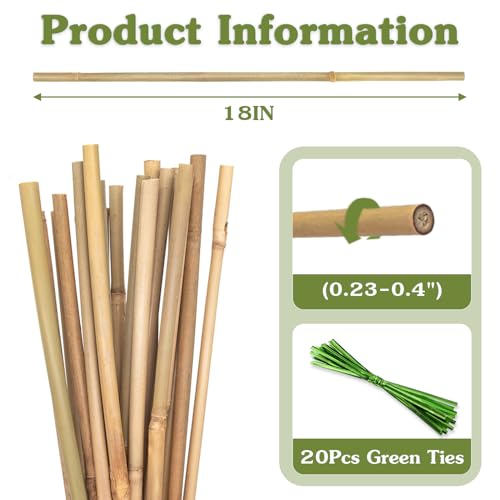 Plant Stakes 18inch, 20Pcs Natural Bamboo Sticks Garden Stakes - view 2