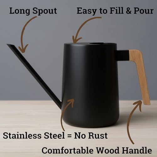 Metal Small Indoor Watering Can with Long Spout & Real Wood Handle, 35oz - view 2