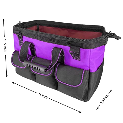 Garden Tools Bag 16 inch Wide Mouth Tool Bag with Molded Base Tool Tote for Women, Heavy Duty,600D polyester fabric (Purple color) - view 3