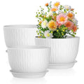 12/10/9 inch Large Plant Pots, 3 Pack Wide Flower Pots for Outdoor Indoor Plants with Water Ripples, Big Plastic Planters with Drainage Holes and Saucers for Garden House Plants, White
