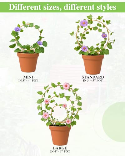 3 Pack Circle Plant Trellis Indoor, Small Metal Plant Support Stake for Climbing Plants, Different Sizes Round Garden Trellis for Ivy and Flowers Outdoor (Gold) - view 5