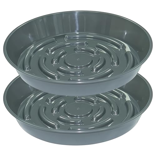 2 Packs Plant Saucer Pot Tray, 14 inch Grey Flower Planter Saucers and Drip Trays