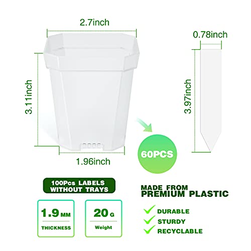 60Pcs 3" Clear Nursery Pot with 100Pcs Plant Labels, Square Planting Pots - view 2
