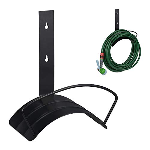 Hose Pipe Holder, for 60 m 5/8" Hosepipe, Wall-Mounted Hanger, 32 x 32.5 x 16 cm, Rounded, Steel, Black