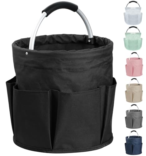 17L Cleaning Caddy with Handle and 6 Pockets, Foldable Cleaning Supply Caddy, Portable Shower Caddy in 600D Oxford Fabric, Multifunctional Storage Basket for Camping, Gardening, Black