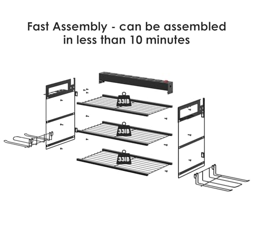 Garage Tools Storage with Charging Station. Power Tool Battery Organizer Utility Shelf with Power Strip. 4 Drills Holder Wall Mount Rack, Black 3 Layer. - view 5