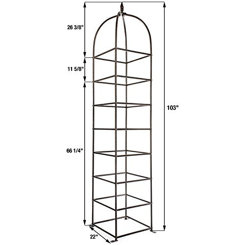 8.5 Foot Iron Garden Obelisk Trellis | Heavy-Duty Ornamental Metal Landscape Hardscape for Climbing Plants | Large Handcrafted Vertical Yard Art - Model GAR470L - view 3