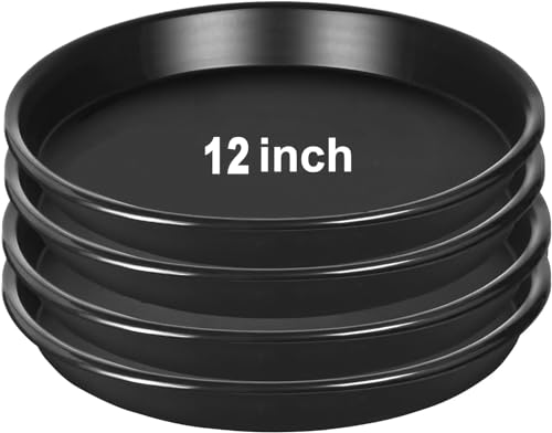 4Pack 12Inch Plastic Drip Trays Plant Saucers for Indoors Outdoor Plant, Thick Heavy Durable Sturdy Flower Pot Trays for Pots Planter, Black…