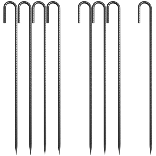 24 Inch J Hook Rebar Stakes, Extra Heavy Duty Ground Stakes 8 Pcs
