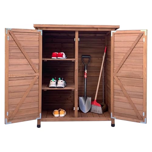 Outdoor Storage Cabinet | Waterproof Garden Tool Box & Utility Shed for Balcony | Durable Outdoor Storage Solution for Gardening Supplies & Tools (Wood Color 100X55X116Cm)
