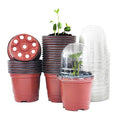 Plant Nursery Pots with Humidity Domes, 25 Sets 4 Inch Soft Nursery Pots Quality Ones (25 Red Pots + 25 Clear Lids), Seeds Starter Pots Small Planter Containers