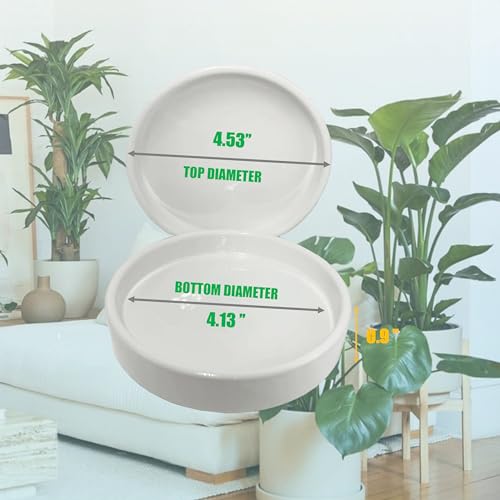 Ceramic Plant Saucer Tray 4 Pcs 4 Inch White, 4.53" OD x4.13 ID x0.9 Deep| Fits Flower pots Bottom≤4.13", Heavy Duty Glazed Round Planter Drip with Catch Basin for Indoor Outdoor Plants - view 2