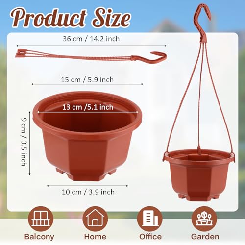 24 Pcs Hanging Planter Pot with Hook, Brown, 6 Inch - view 2