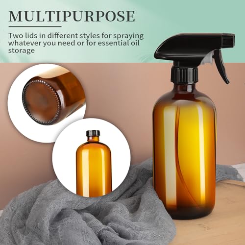 16oz Amber Glass Spray Bottles,2 Pack Glass Spray Bottles Refillable Empty Bottle with Adjustable Nozzle,Spray Bottle for Essential Oils,Cleaning,Pets,Hair Mister - view 6