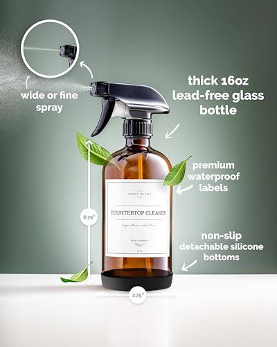 Amber Glass Spray Bottles, 2 Pack Glass Refillable Bottles for Cleaning solutions, 16 oz Spray Bottle for Cleaning, Mister Spray Bottle, Amber Spray Bottles with Waterproof Labels - view 6