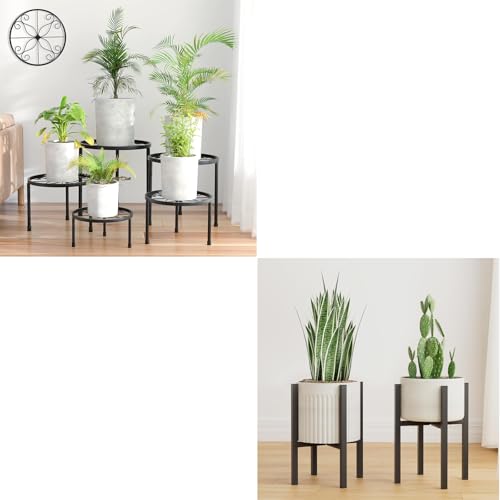 5-Pack Decent Metal Plant Stands with 2-Pack Adjustable Metal Plant Stand Indoor and Outdoor
