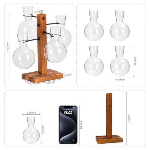 Plant Propagation Station with Wood Stand - 4 Bulb Glass Vases - view 2