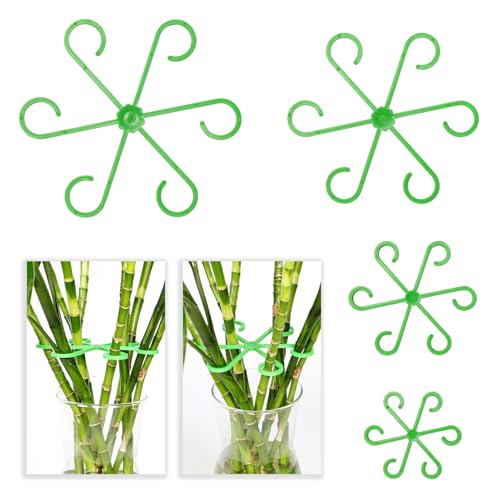 4 Pcs Plant Stem Supports for Indoor Plants, Assorted Sizes Plastic Plant Stabilizer Growth Accessories Plant Stakes Holders for Monstera Potted Climbing Plant (4, Green)