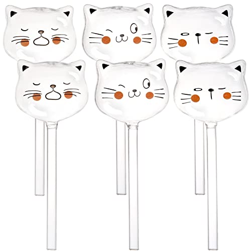 6 Pieces Self Watering Bulb, Glass Plant Watering Globes, Hand Blown Cat Shape Automatic Watering Spike Device for Indoor and Outdoor Plants