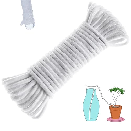 50 Feet 1/4 Inch Self Watering Wick Cord, Wicking Rope for Plants Caring, Plant Wicks for Self Watering, Plant Wicks for Plants Bottom Watering Automatic Water System Device Tomatoes Vacation