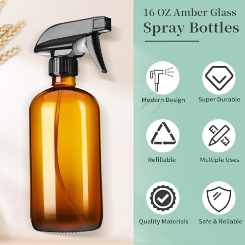 16oz Amber Glass Spray Bottles,2 Pack Glass Spray Bottles Refillable Empty Bottle with Adjustable Nozzle,Spray Bottle for Essential Oils,Cleaning,Pets,Hair Mister - view 7