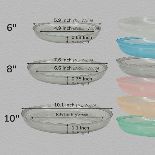 12Pcs Clear Plant Saucer, 6 8 10 Inch Durable Plastic Plant Tray, Round Plant Pot Saucers, Drip Tray for Indoor and Outdoor Garden, Amber Brown - view 2