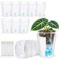 10 Pack 4" Self Watering Small White Plant Pots for Indoor Plants, Clear Inner Cup, Water Level Indicator, Drainage Holes & Wick, for Cuttings, Seedlings, Herb, African Violet, Hoya, Begonia
