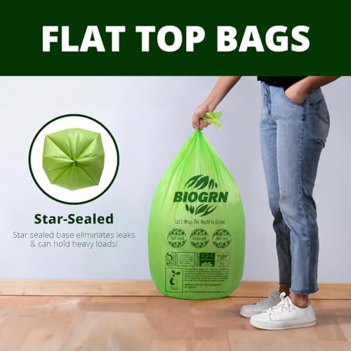 10-13 Gallon Compostable Trash Bags with Flat-Top 50 Bags Thick 0.87 Mil Leakproof Plant-based Tall Kitchen Wet Food Scrap Waste, ASTM D6400, US BPI and OK Compost Home Certified - view 3
