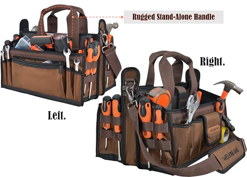 20-Pockets Tool Tote Bag,16" Brown Open-Top Electrician Tool Bag - view 2
