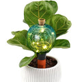 Plant Watering Globe with Solar Light, Blue Green Glass, 17 oz