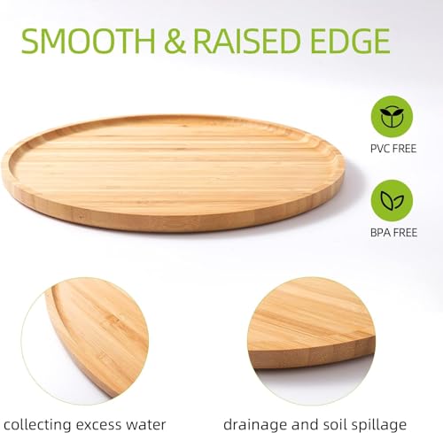 2 Pack Bamboo Saucer, 10.5 inch Plant Saucer, Round Bamboo Tray for Modern Ceramic Flower Pot, Planter Pot Tray, Also Use Cup Holder, Spoon Holder, Kitchen Utensil Rest - view 7