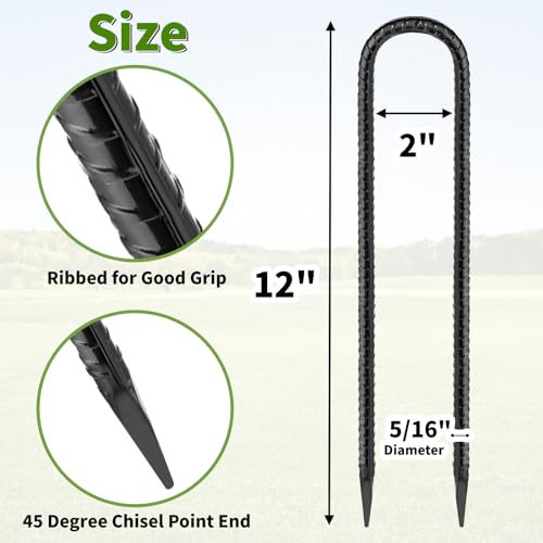 12 Inches Trampoline Wind Stakes, Heavy Duty U Stakes for Ground, 8-Pack Trampoline Tie Down Anchor Kit for Swing Set and Soccer Goal Galvanized Steel Anchors Black - view 2